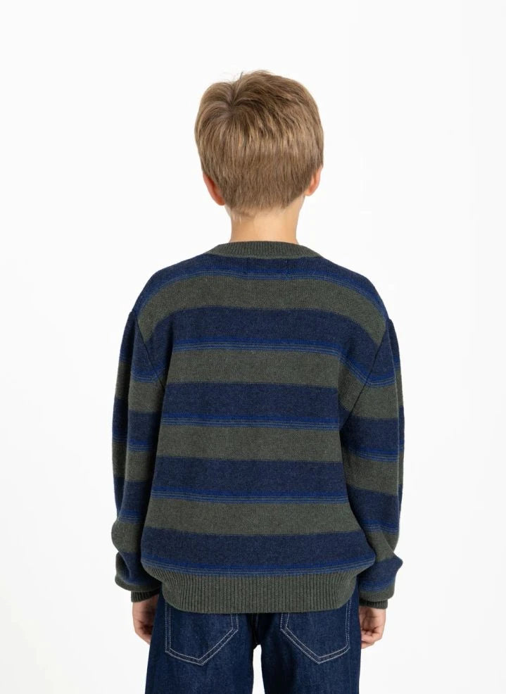 Smallable Kid - Matteo Gestreifter Wollpullover | Khaki