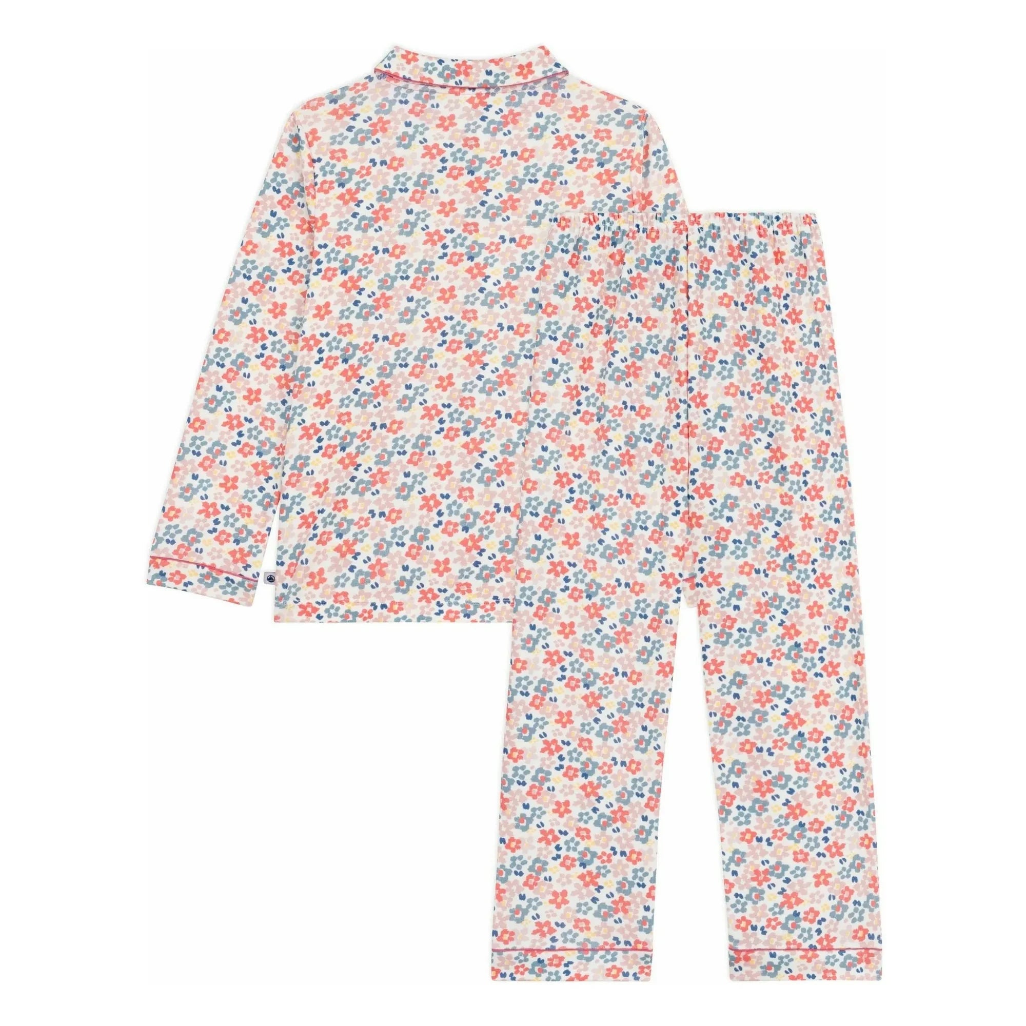 Petit Bateau - Bio-Baumwoll-Schlafanzug mit Blumenmuster: Hemd & Hose | Weiß