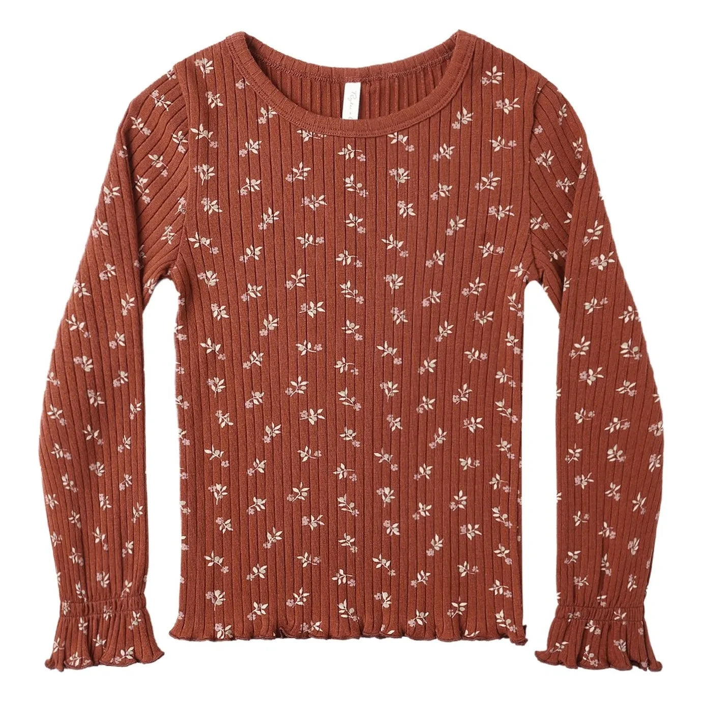 Rylee + Cru - Geripptes T-Shirt mit Blumenmuster | Ziegelrot