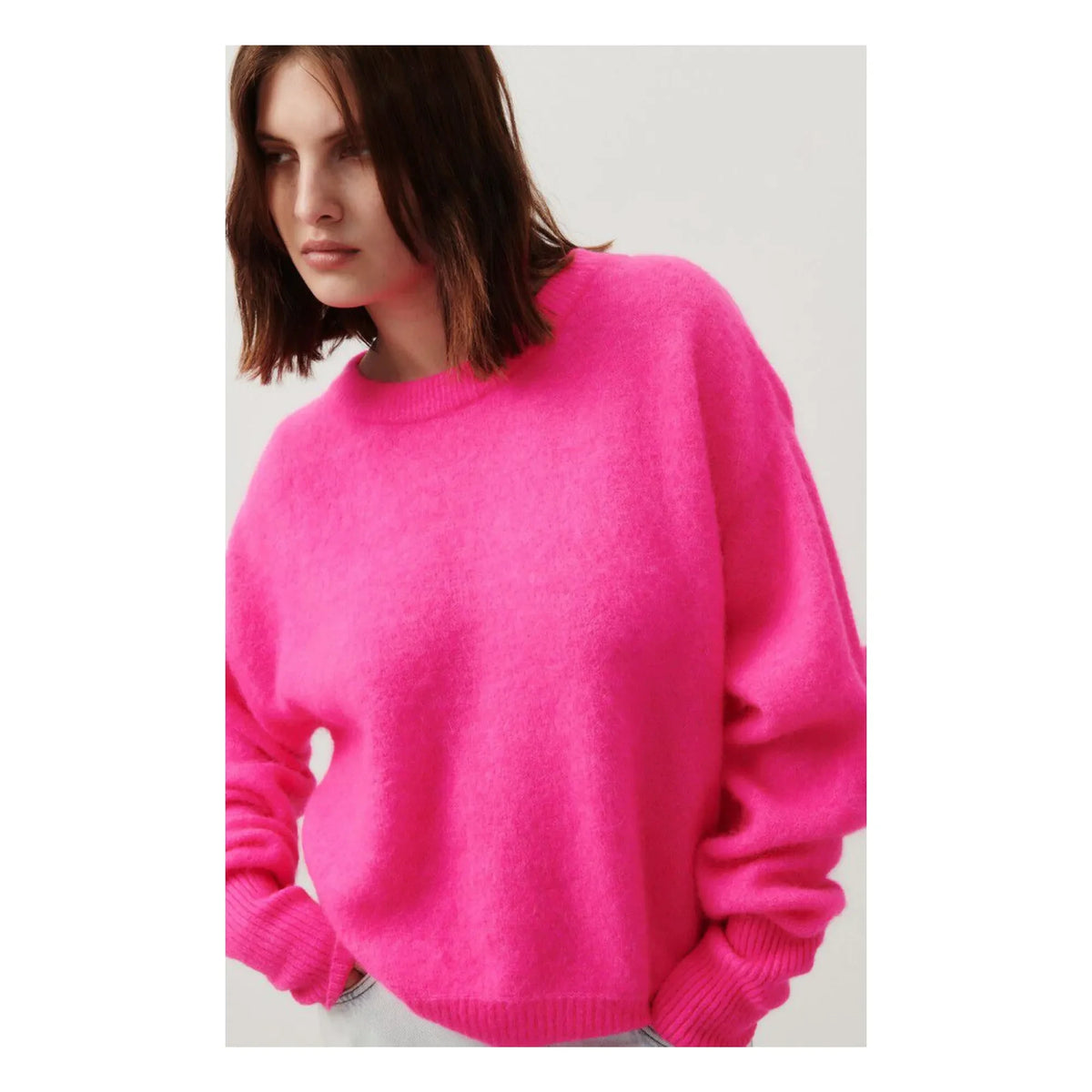 American Vintage - Vitow Alpaka ve Yün Boatneck Kazak | Floresan pembe