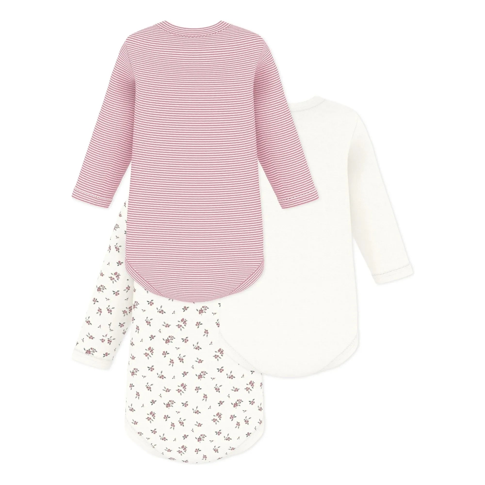 Petit Bateau - 3'lü Organik Pamuk Çiçek Desenli Body Seti | Pembe