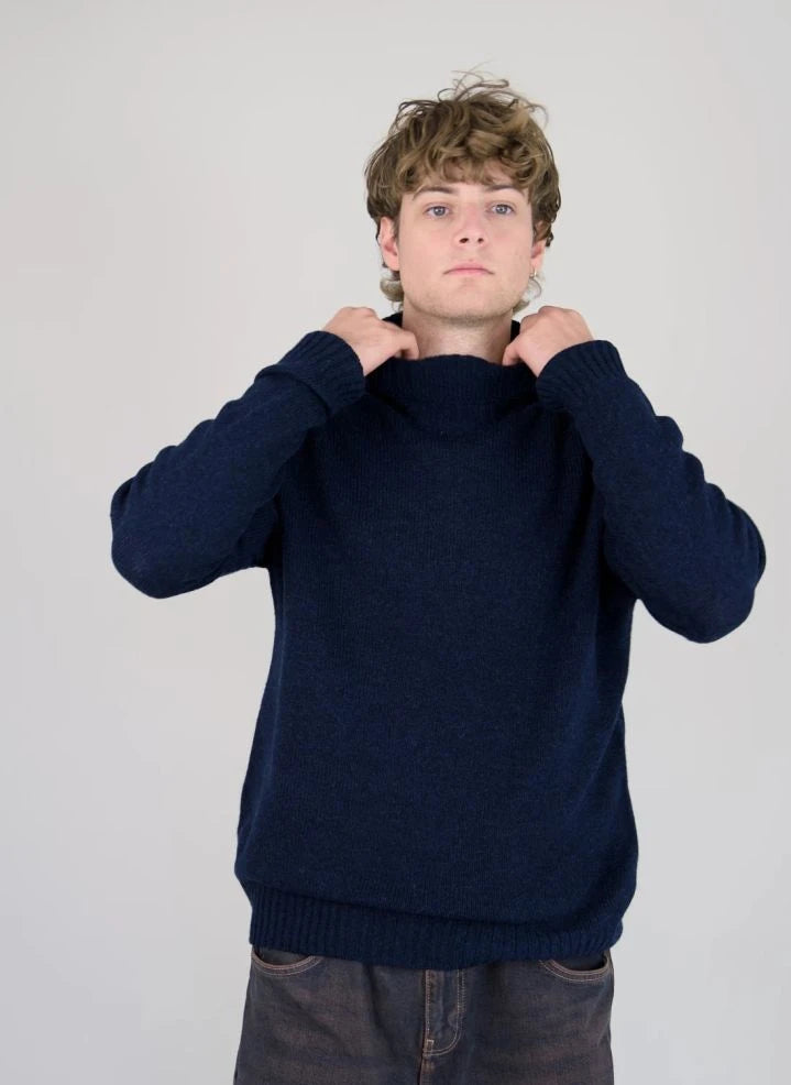 Origin Knitwear - Nahtloser Wollrollkragenpullover | Marineblau