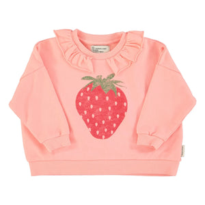 Piupiuchick - Erdbeer-Sweatshirt mit Rüschen aus Bio-Baumwolle | Rosa