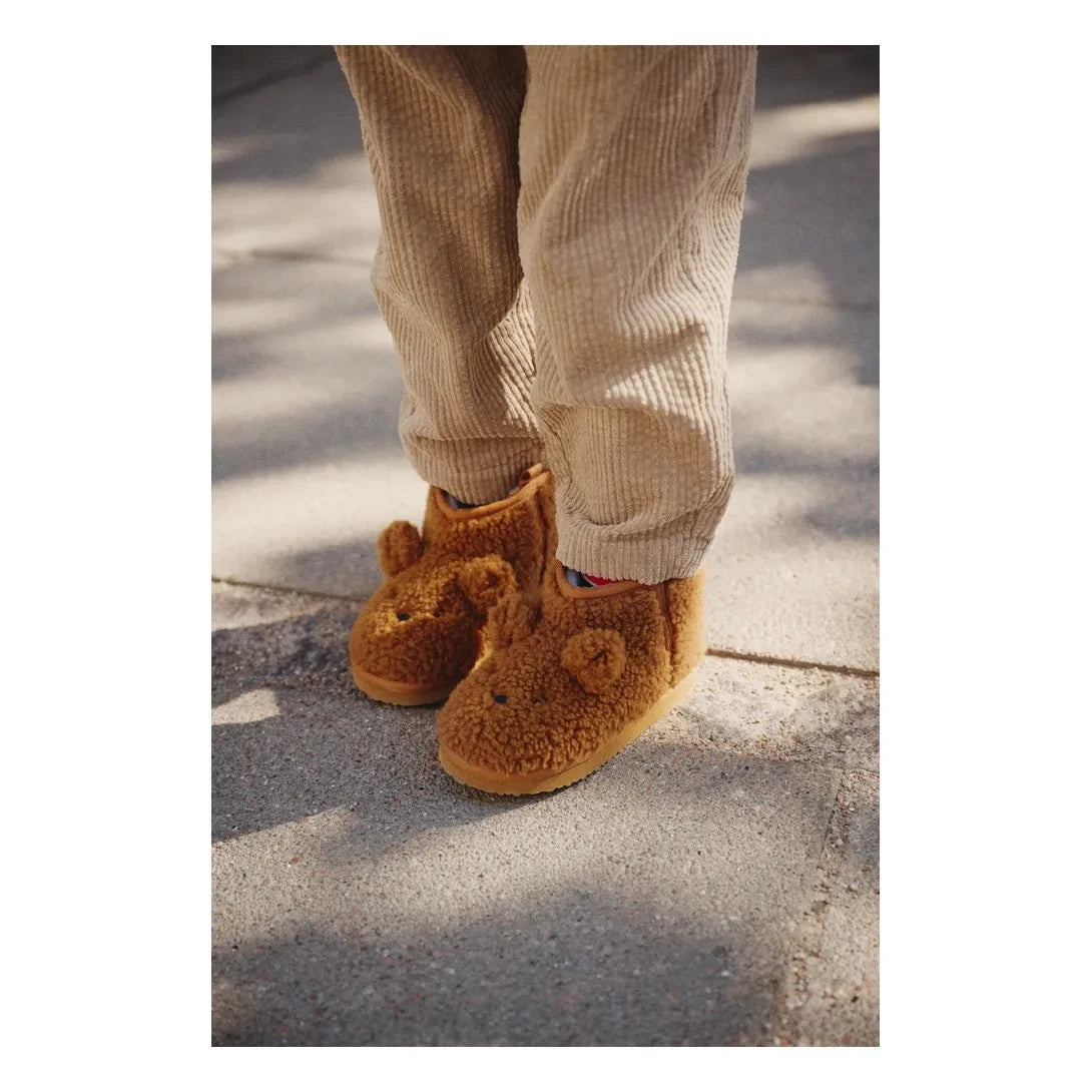 Liewood - Alban Sherpa-Stiefel mit Bärenmuster aus recycelten Fasern | Karamell