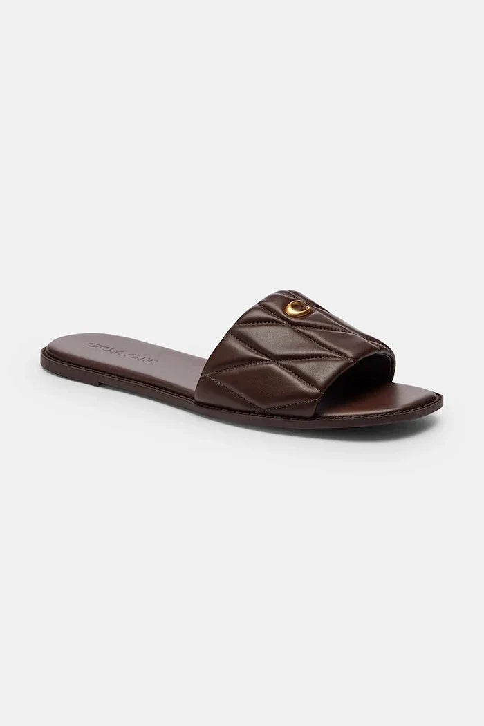 Coach Holly Quilted Leather Sandal kadın deri düz taban terlik