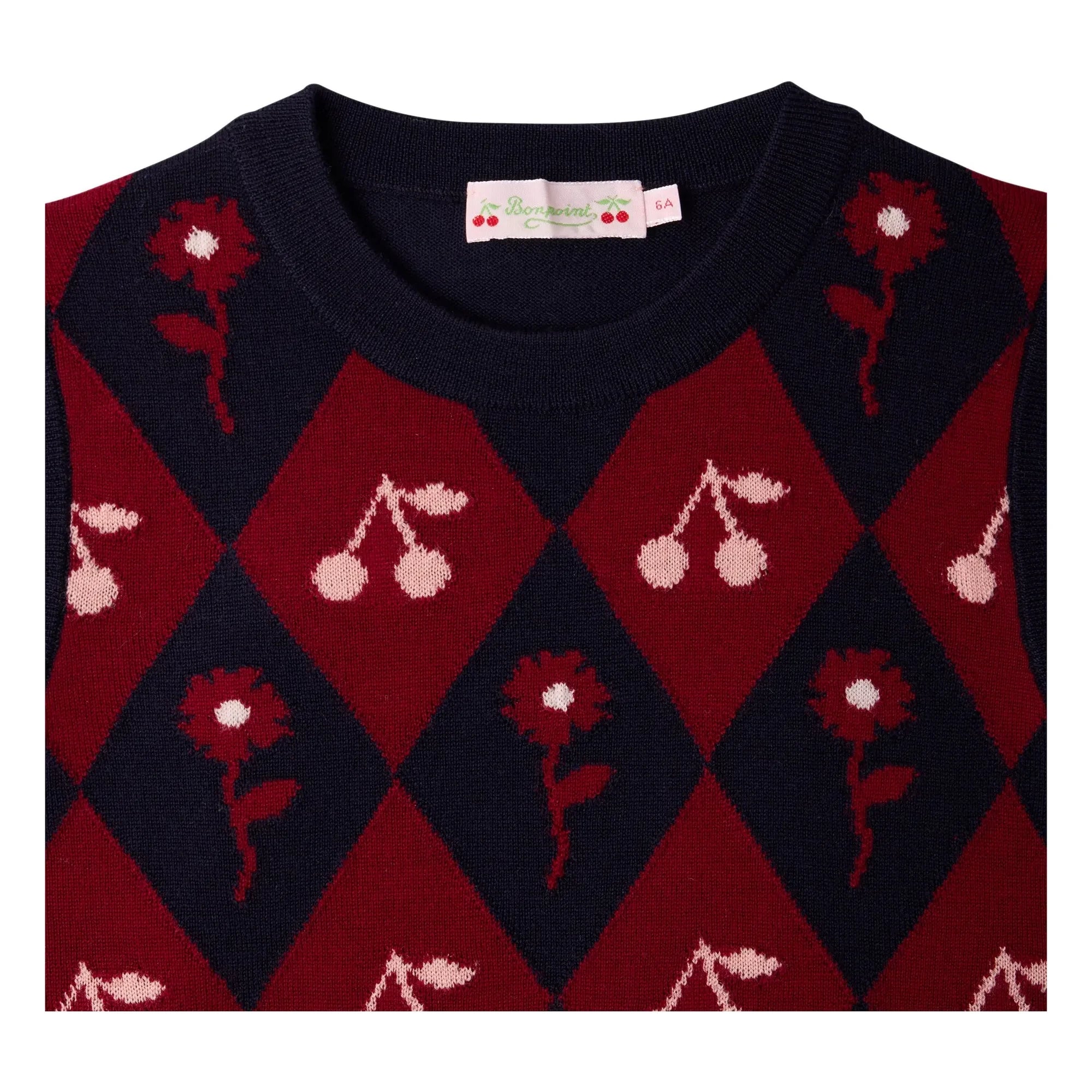 Bonpoint - Maelle Wollpullover mit Kirschmuster, ärmellos | Marineblau
