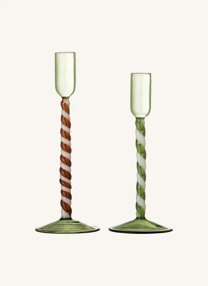 Bloomingville - Swirlie Glaskerzenhalter - 2er Set | Grün