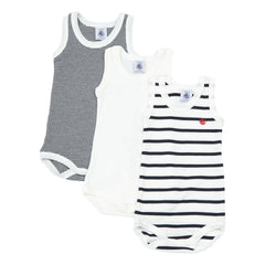 Petit Bateau - 3er-Pack Organische Baumwolle Gestreifte Baby-Strampler | Blau