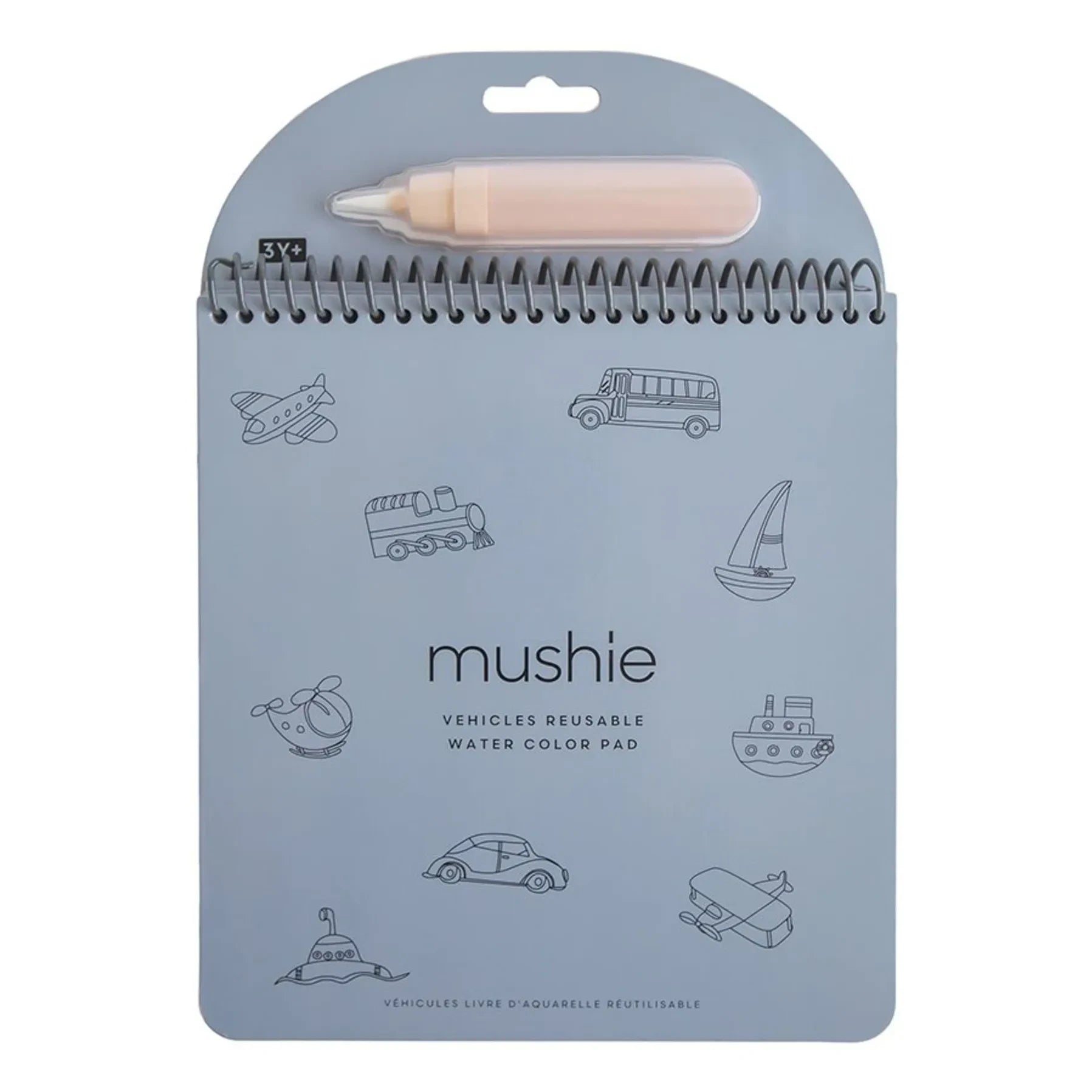 Mushie - Abwaschbares Malbuch Fahrzeuge | Blau