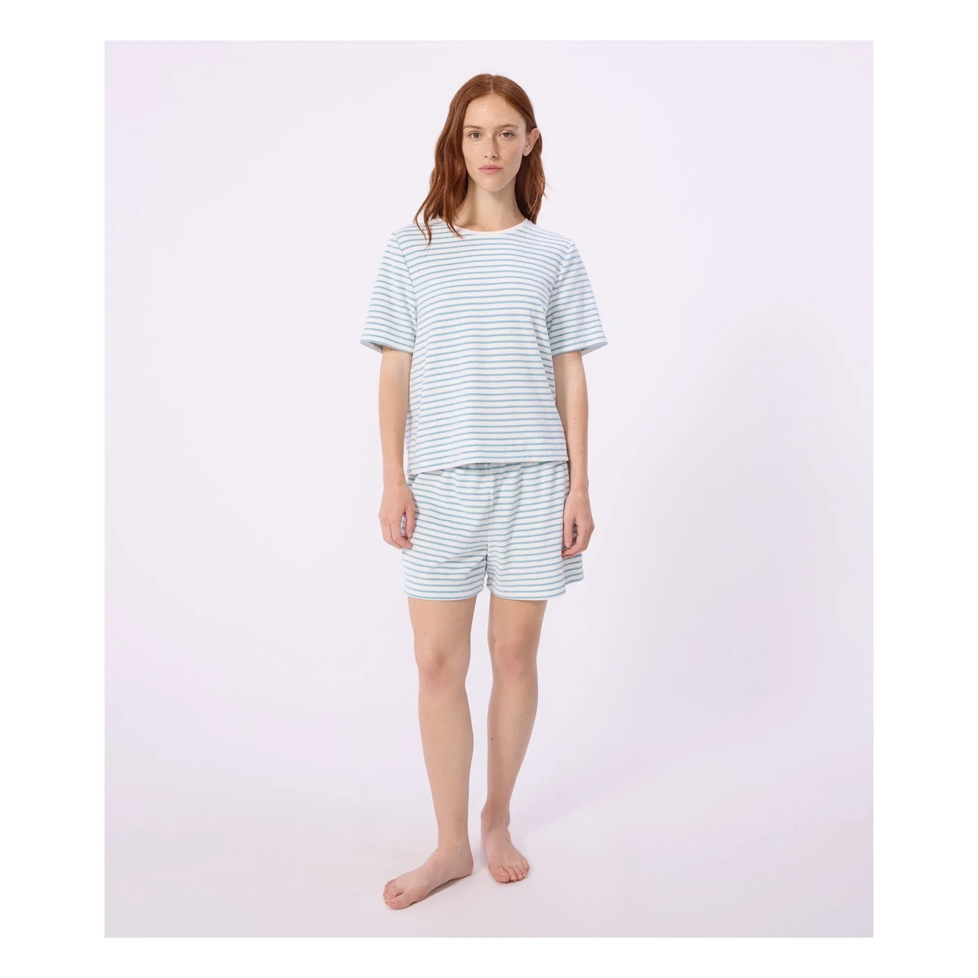 Petit Bateau - Gestreifte Frottee-Pyjamashorts | Türkis