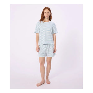 Petit Bateau - Gestreifte Frottee-Pyjamashorts | Türkis