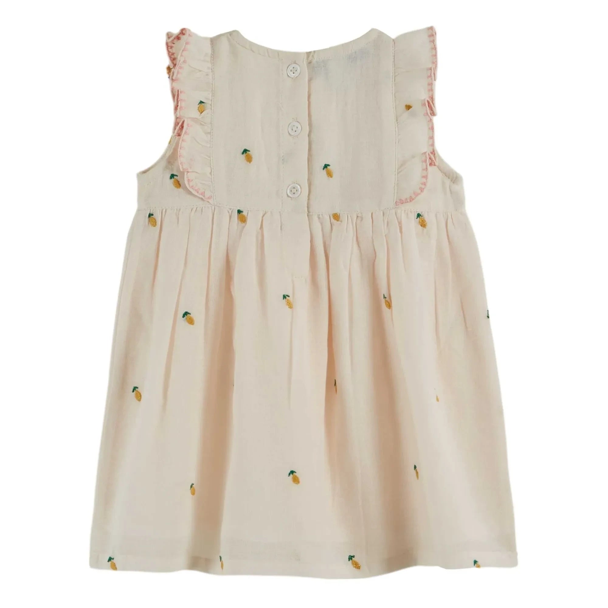 Emile et Ida - Plastron-Kleid mit Zitronenstickerei | Creme