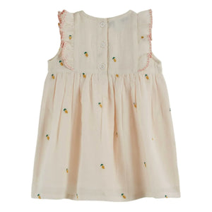Emile et Ida - Plastron-Kleid mit Zitronenstickerei | Creme