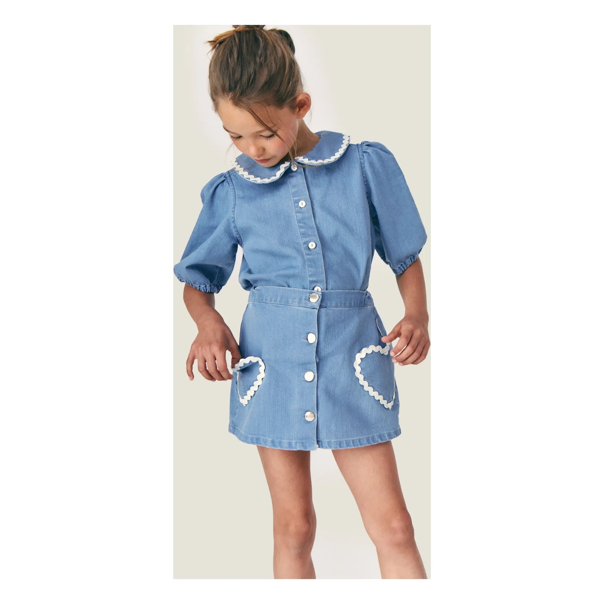 Mipounet - Louise Jeansrock mit Herztaschen | Hellblau