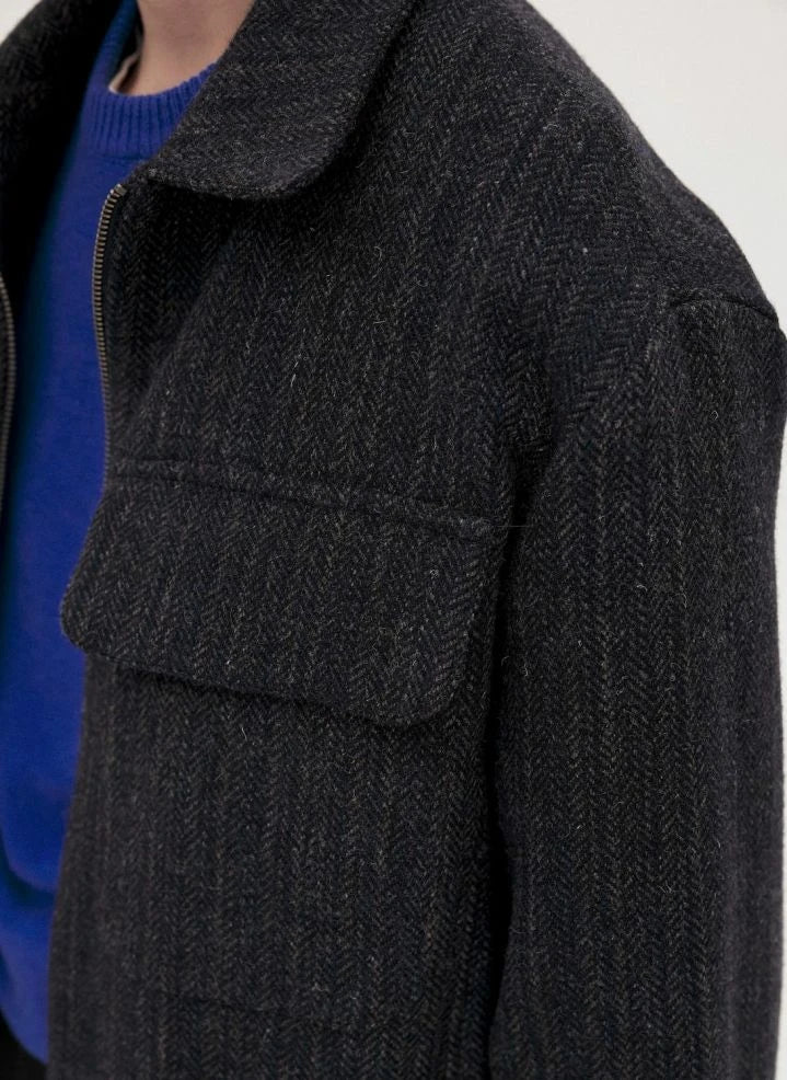 Noyoco - Kinsale Fischgrät-Recycelte Wolljacke | Dunkelblau