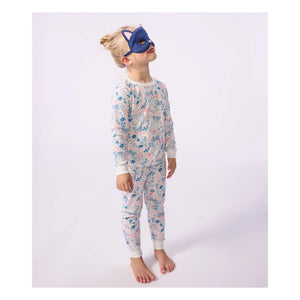 Petit Bateau – Schlafanzug aus Bio-Baumwolle mit Katzenmaske und Blumenmuster | Weiß