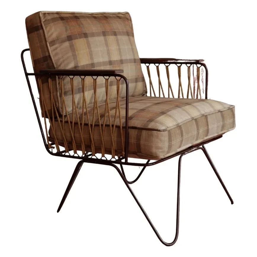 Honoré - Croisette Tartan-Samt Sessel | Karamell