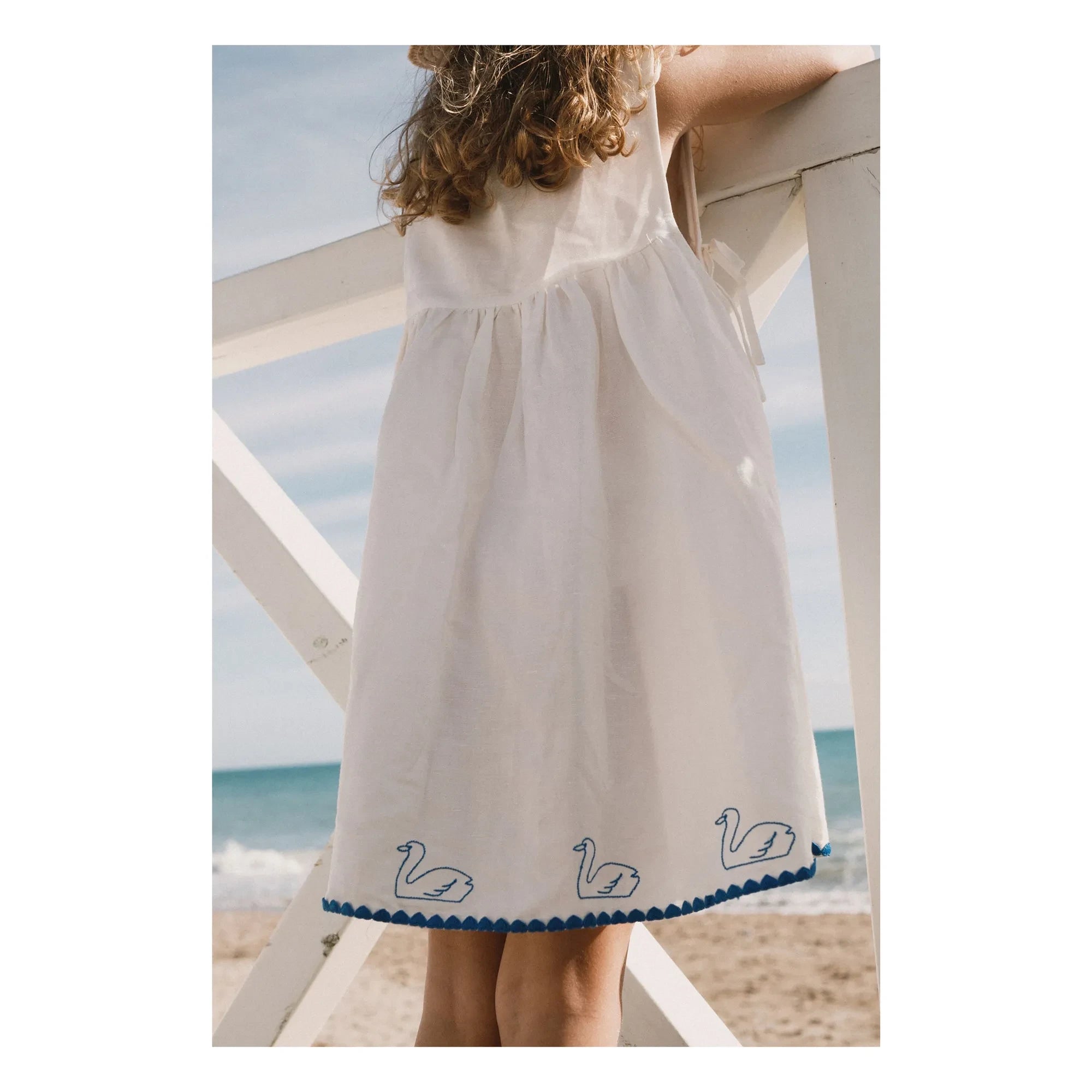 Tinycottons - Leinenkleid Schwäne | Weiß