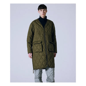 Taion - Militärischer Unisex Langer Steppmantel mit Reißverschluss | Olivgrün