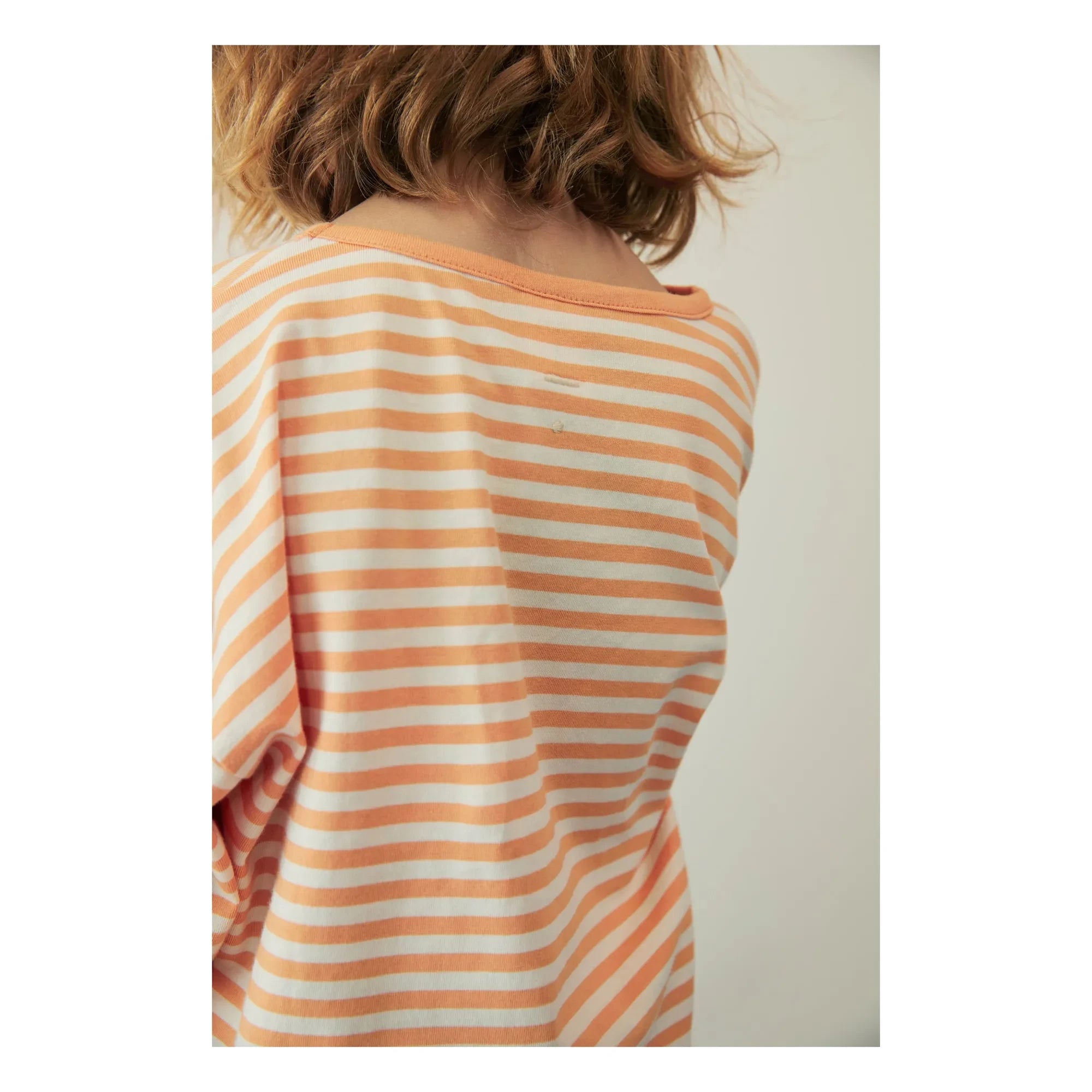 Gray Label - Gestreiftes T-Shirt aus Bio-Baumwolle mit 3/4 Ärmeln | Apricot