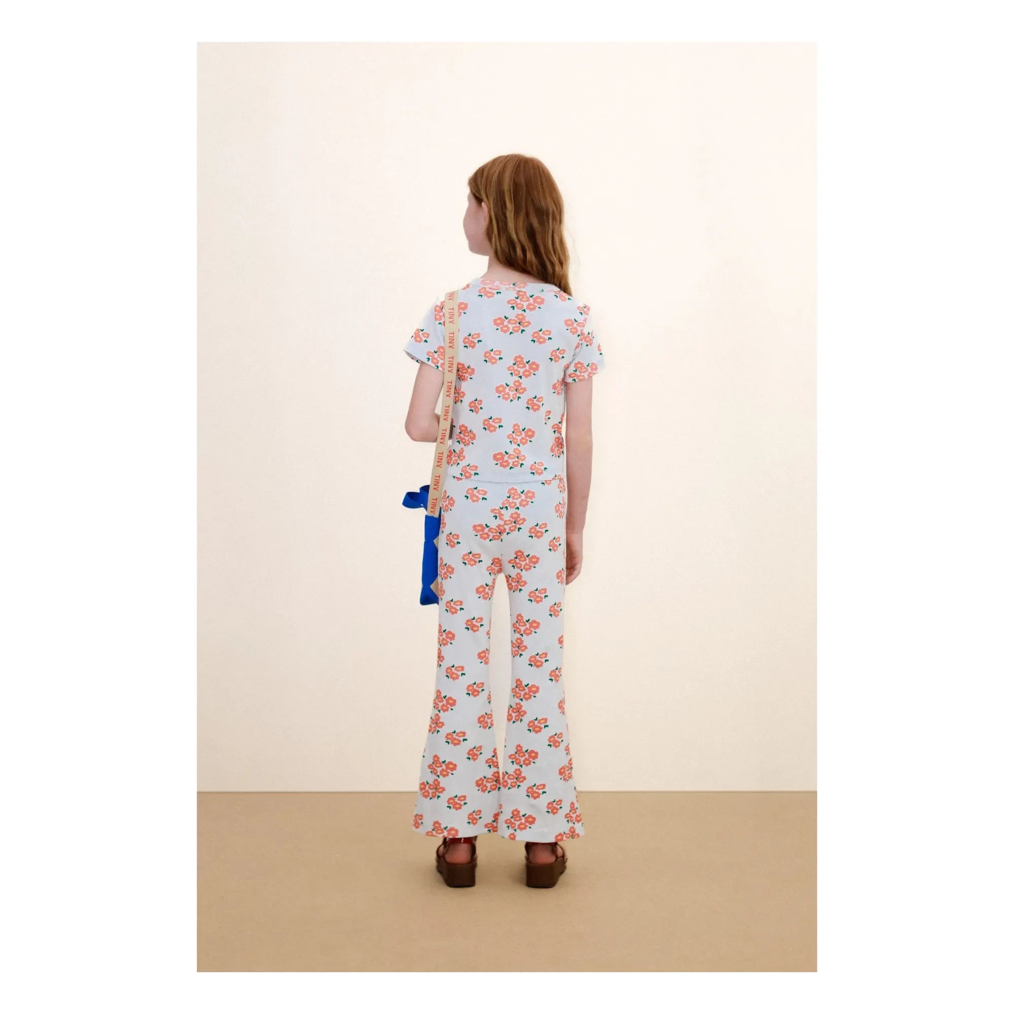 Tinycottons - Schlaghose aus geripptem Bio-Baumwolle mit Blumenmuster | Hellblau
