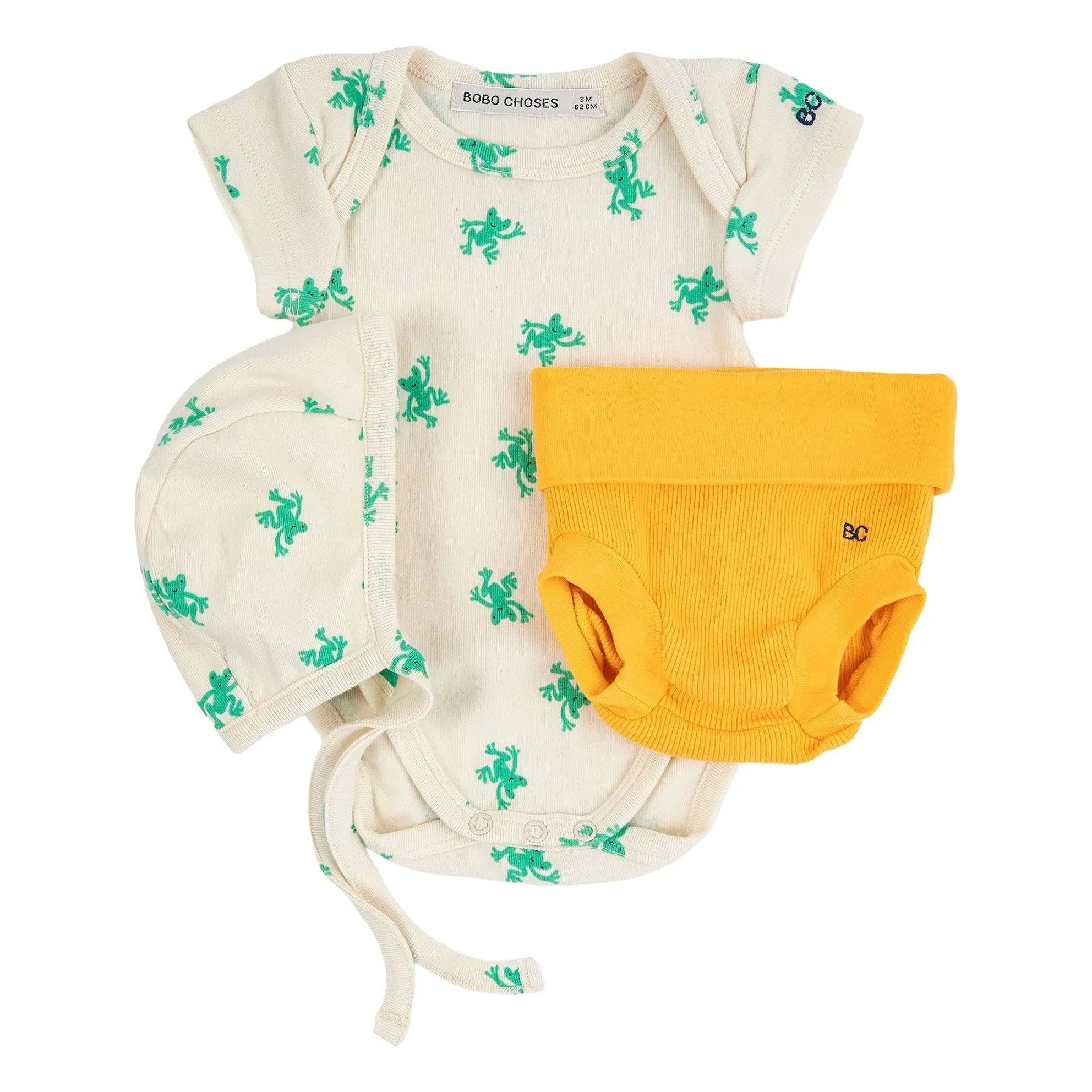 Bobo Choses - Bio-Baumwoll-Strampler und Frosch-Shorts Set | Cremeweiß