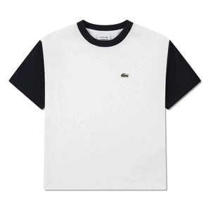 Lacoste - Bio-Baumwoll-T-Shirt mit Logo und Kontrastärmeln | Gebrochenes Weiß