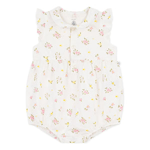 Petit Bateau - Weißer Strampler aus Bio-Baumwolle mit Seersucker-Blumenmuster