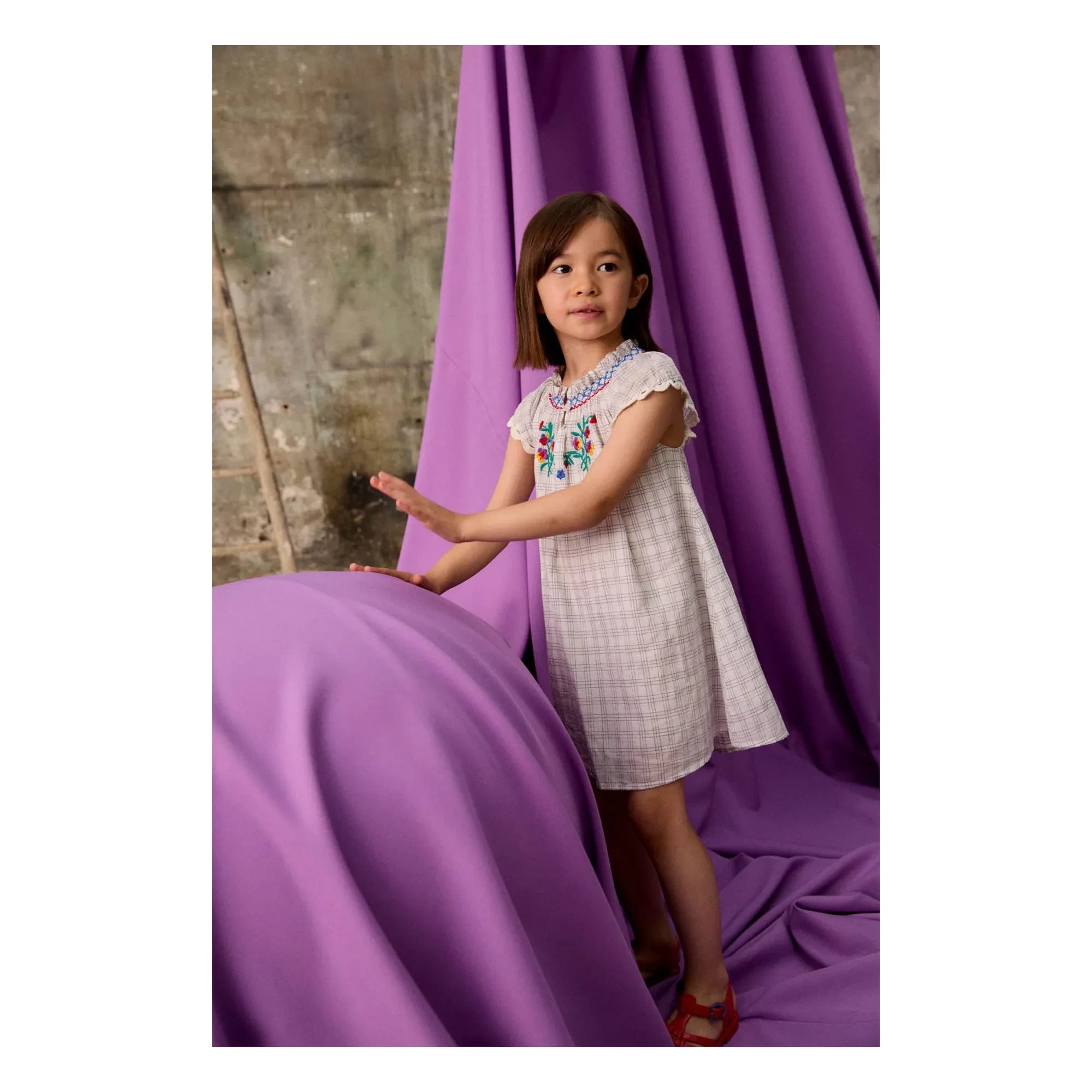 Louise Misha - Besticktes Kleid Edith Carreaux Bio-Baumwolle | Creme