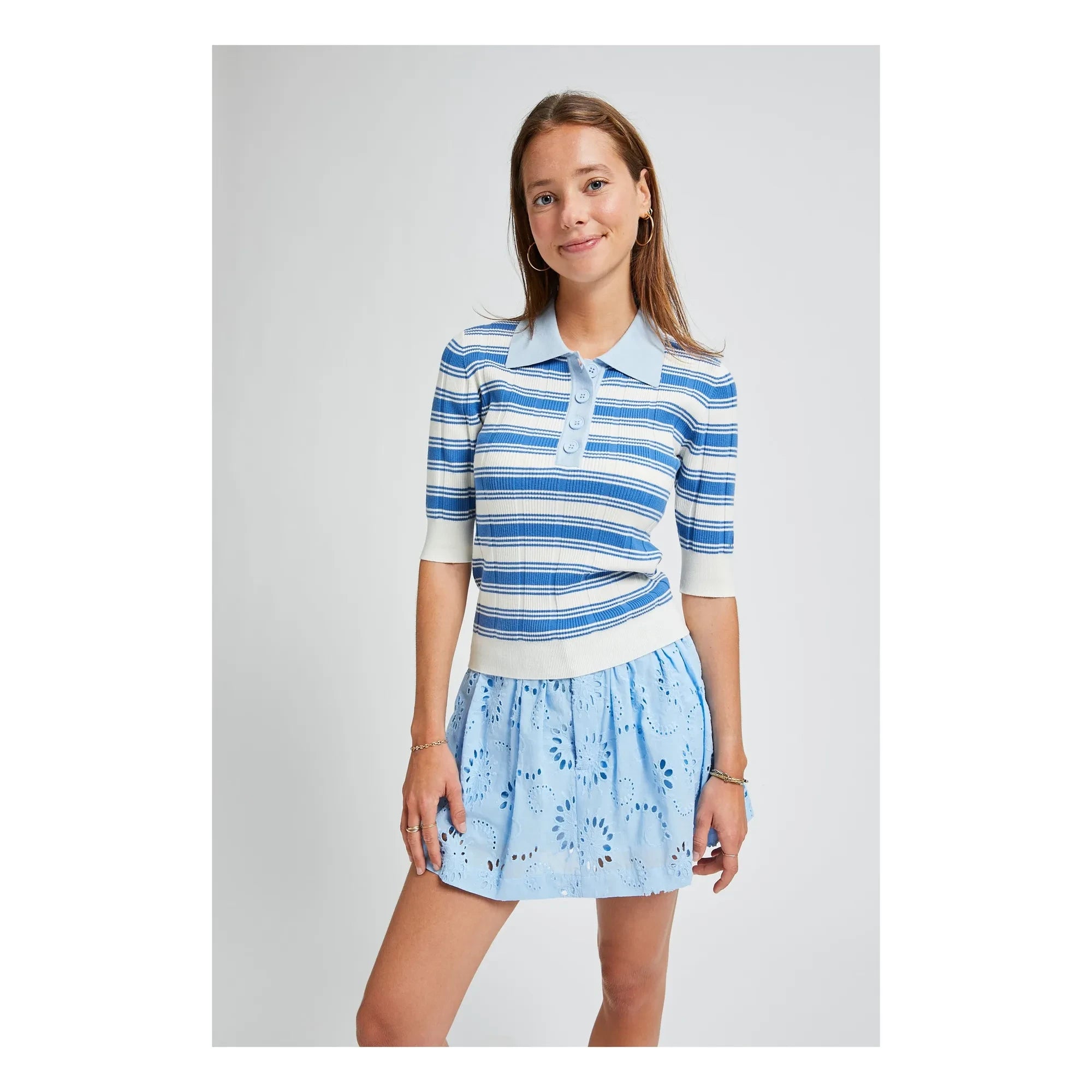 Indee - Verona Gestreiftes Ripp-Polo | Blau