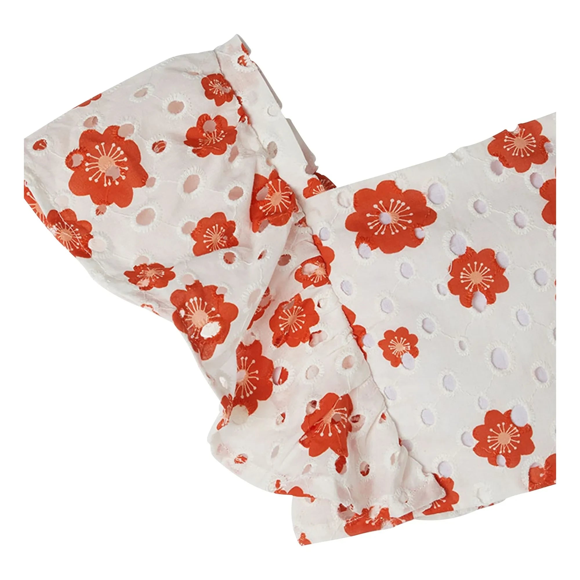 Fabula - Bluse mit gerüschten Ärmeln und englischer Blumenstickerei | Weiß