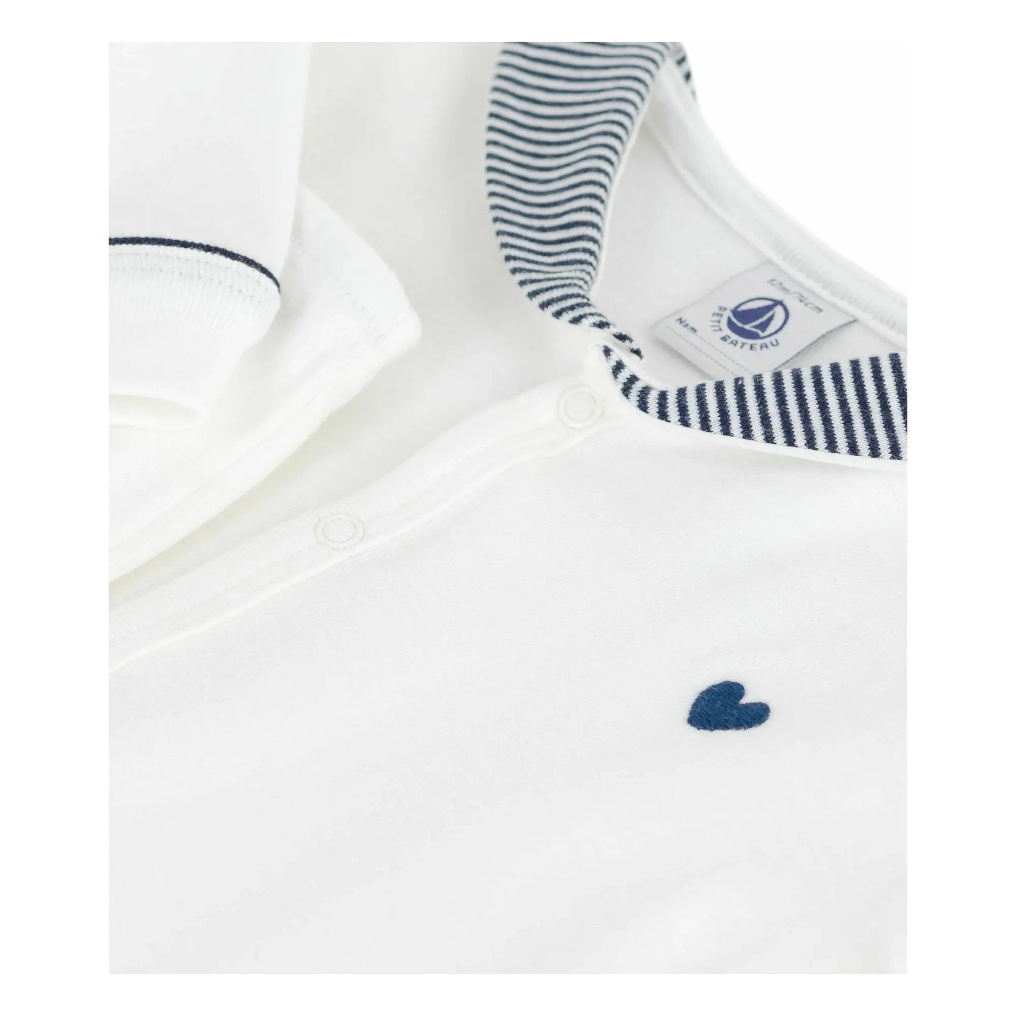 Petit Bateau - Gestreifter Kragen Schlafanzug aus Bio-Baumwolle | Weiß