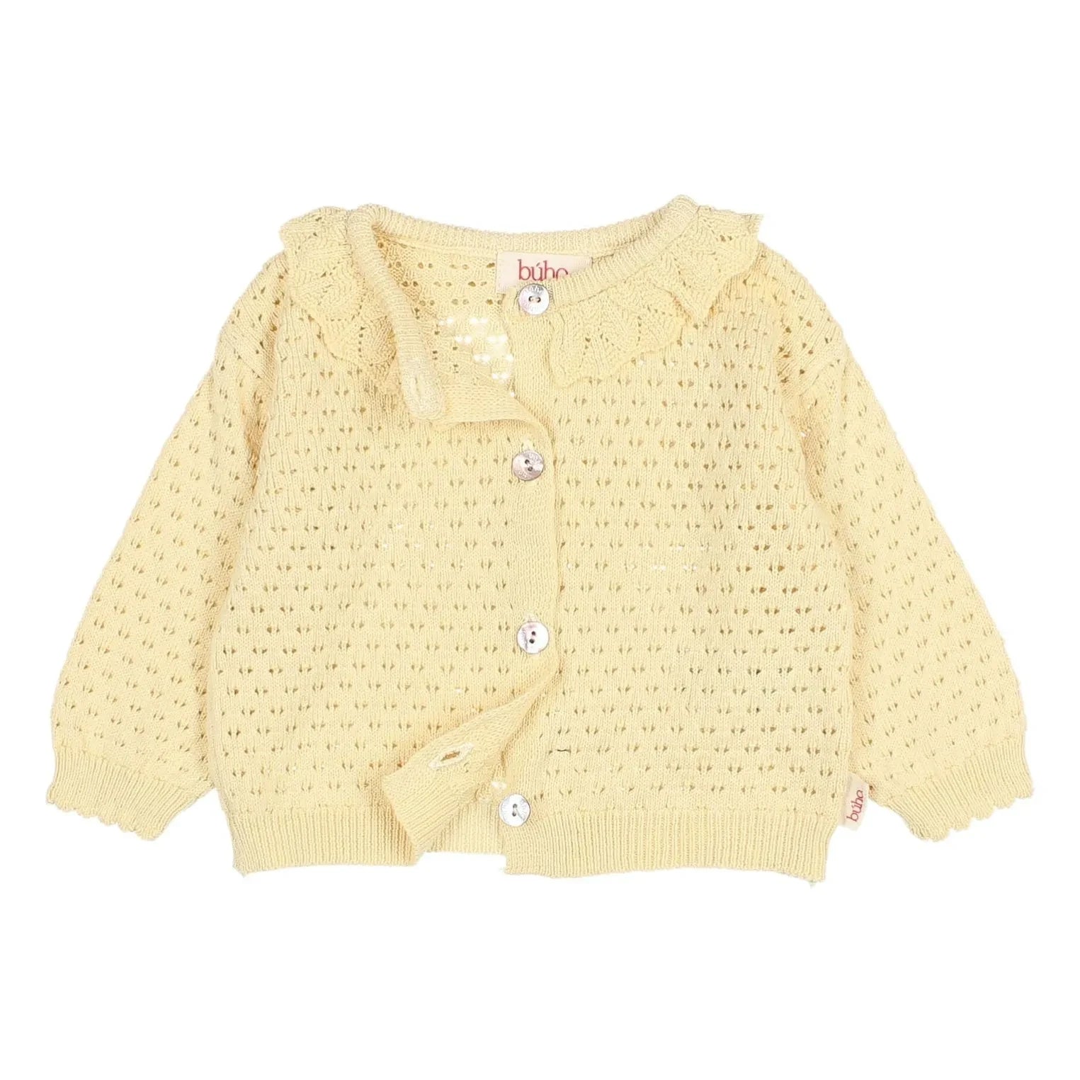 Búho - Pointelle Boho Bio-Baumwoll-Cardigan | Gelb
