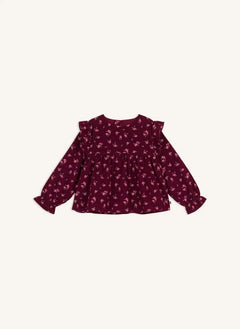 Petit Bateau - Rüschige Samt-Bluse aus Bio-Baumwolle mit Blumenmuster | Bordeaux