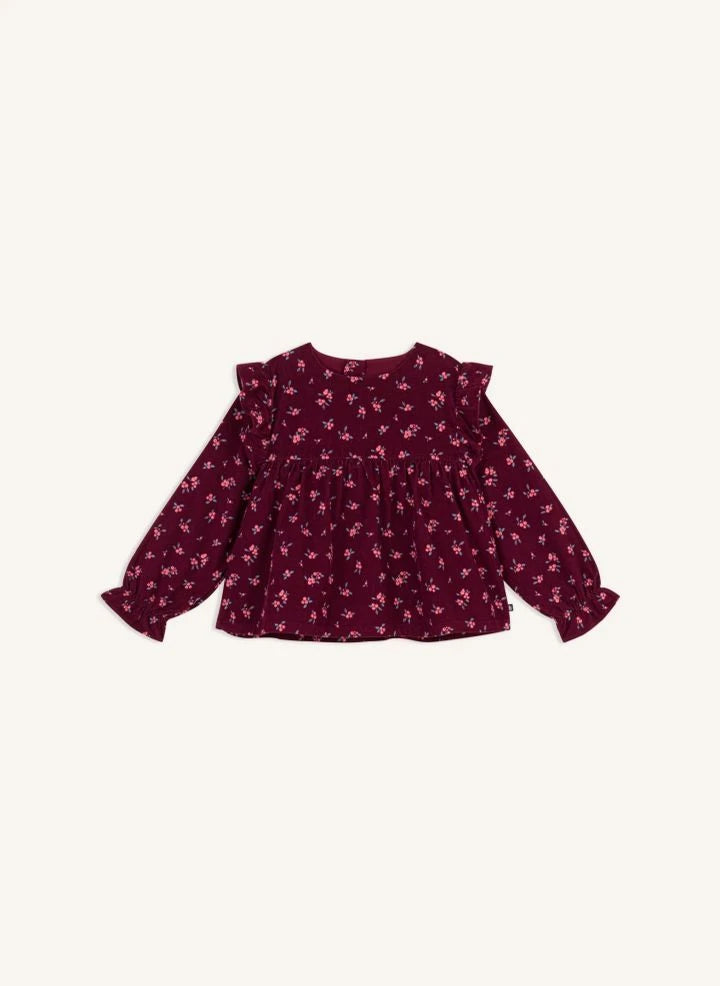 Petit Bateau - Rüschige Samt-Bluse aus Bio-Baumwolle mit Blumenmuster | Bordeaux