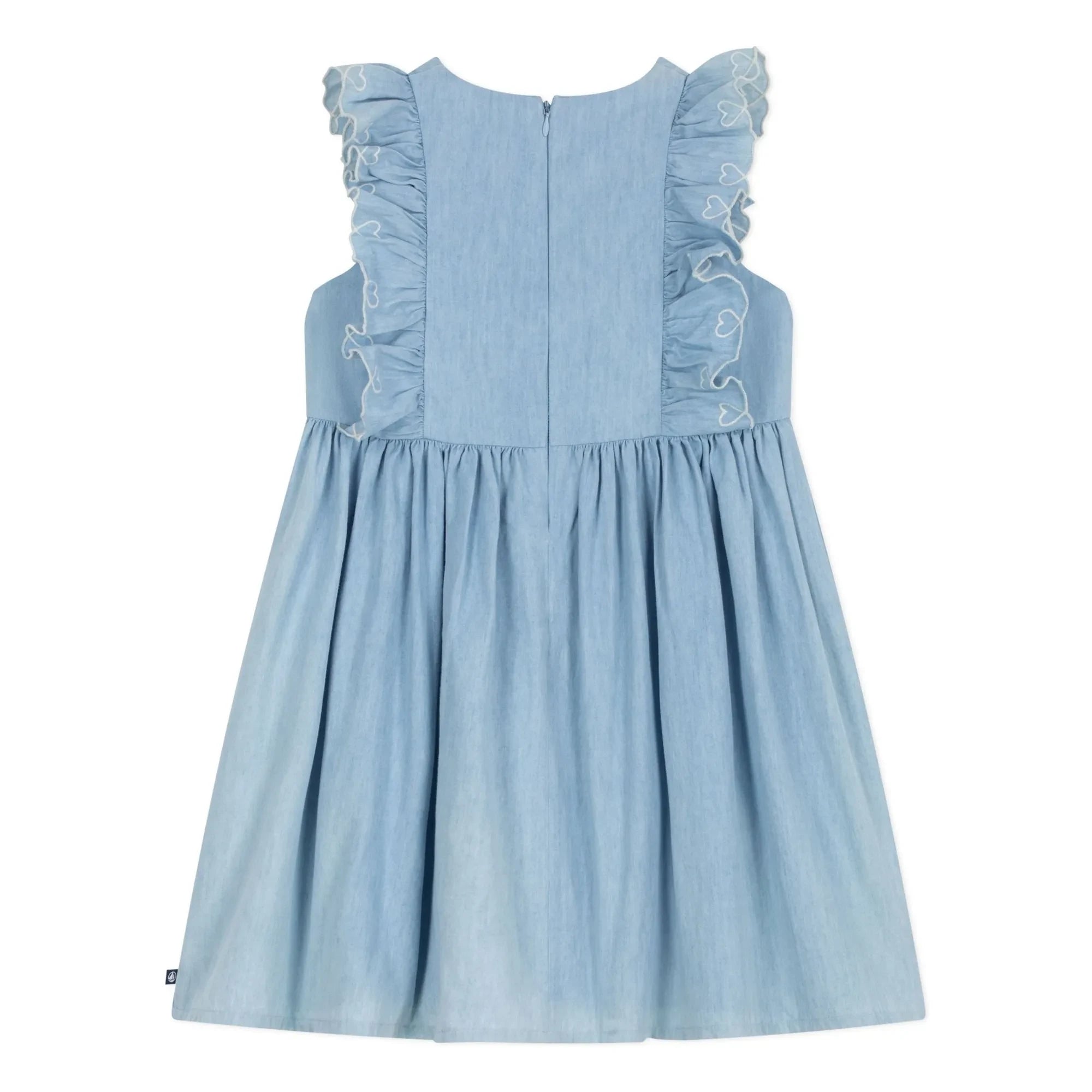 Petit Bateau - Blaues Chambray Rüschenkleid
