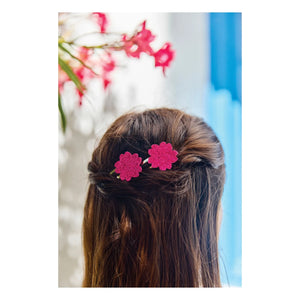 Tartine et Chocolat - 2er Set Hibiskus-Glitzer-Haarspangen | Rosa