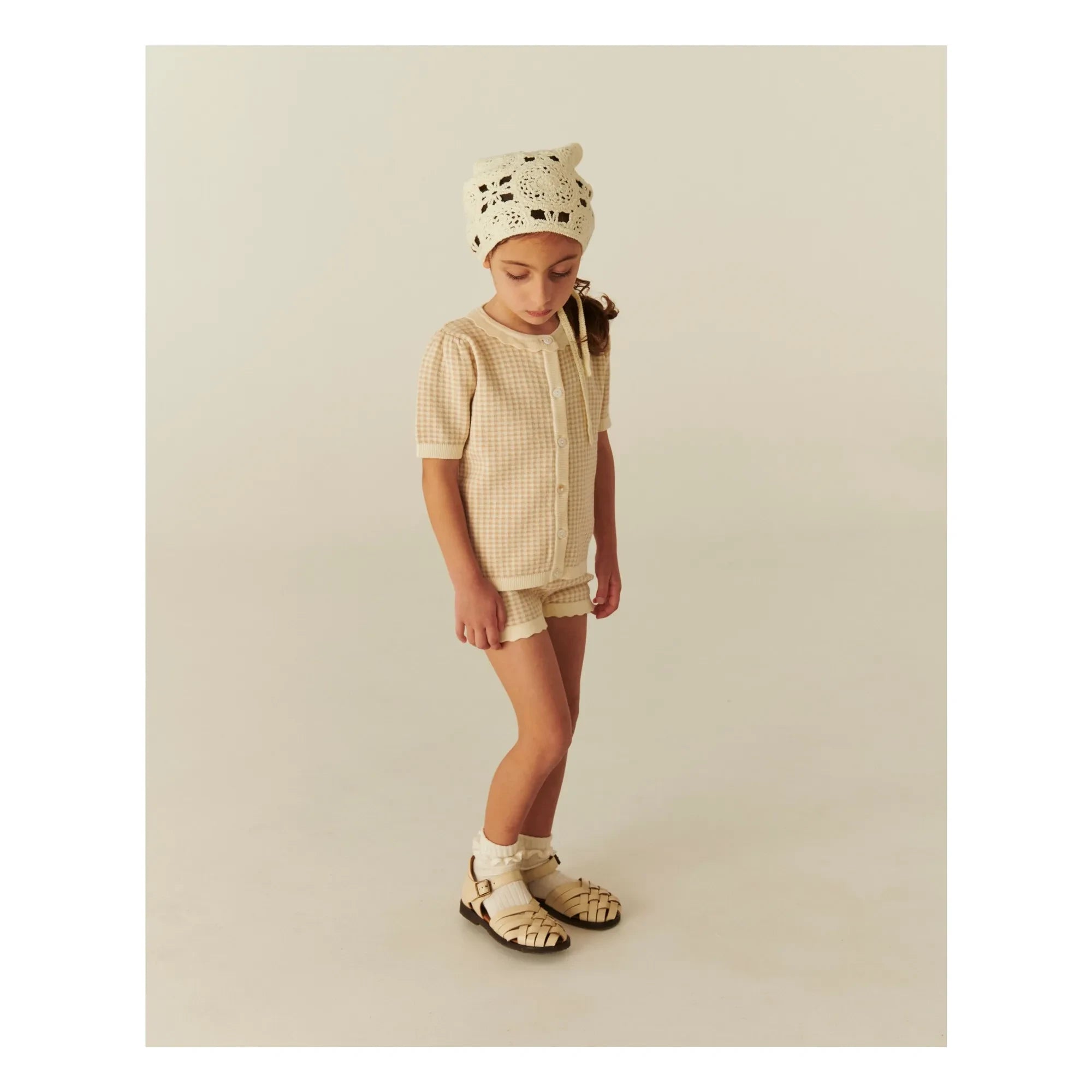 Copenhagen Colors - Karoshorts aus Bio-Baumwoll-Jacquard | Beige-Rosa