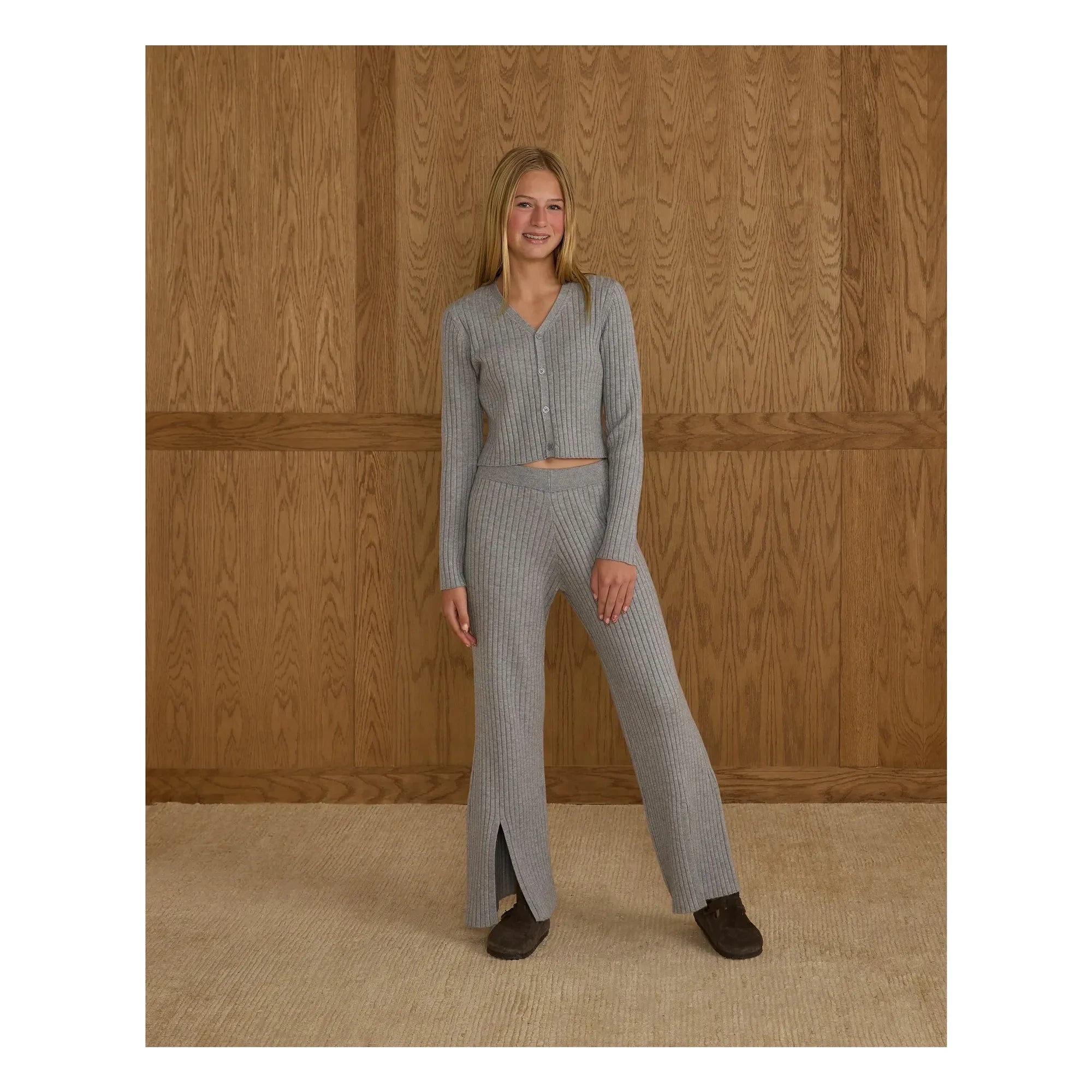 Rylee + Cru - Gerippte Strickweste | Graublau