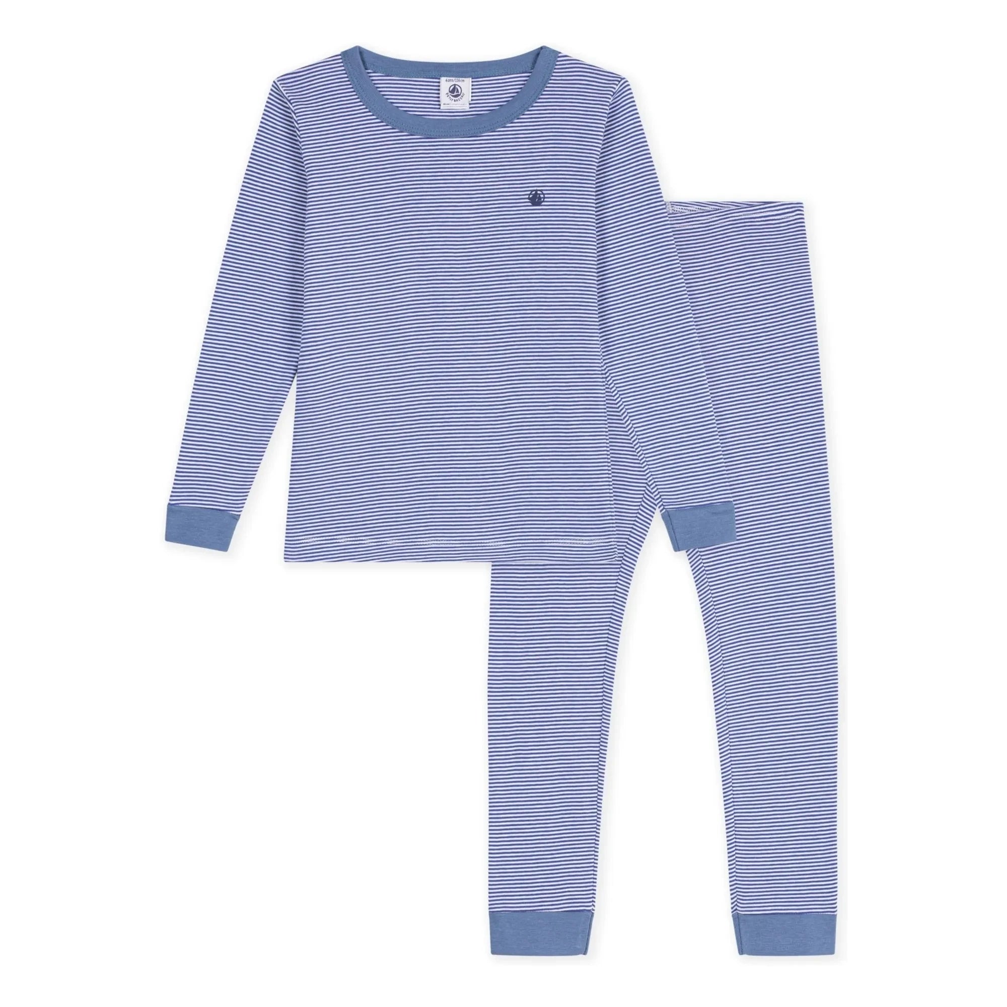 Petit Bateau - Milleraies Organik Pamuklu Dar Kesim Çizgili Pijama | Mavi