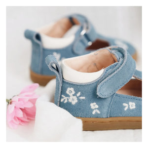 Lazare - Babies Pia Etoile Blumen Bestickt Wildleder | Denim Blau