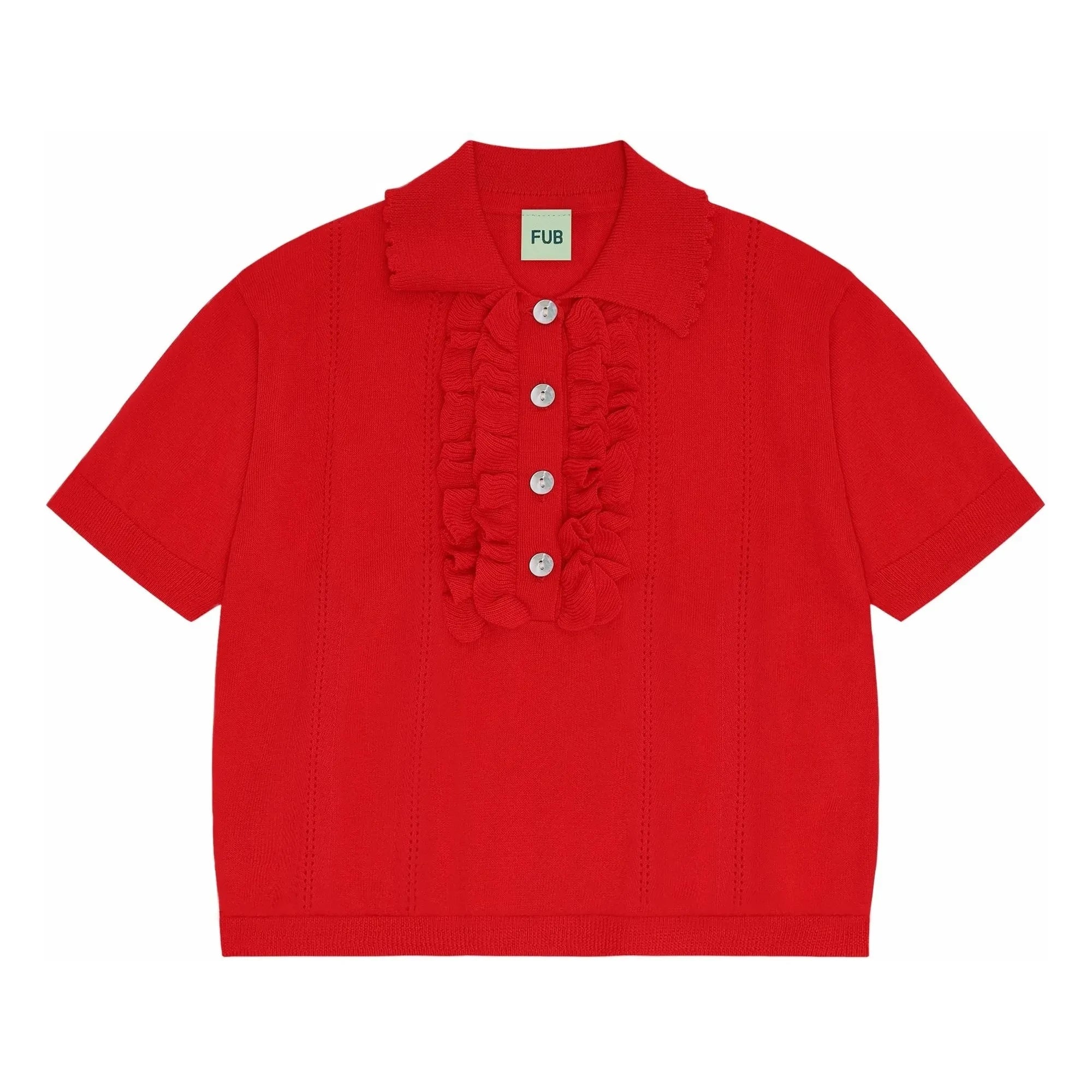 FUB - Poloshirt mit Volant Extra Fine Mesh Bio-Baumwolle | Rot