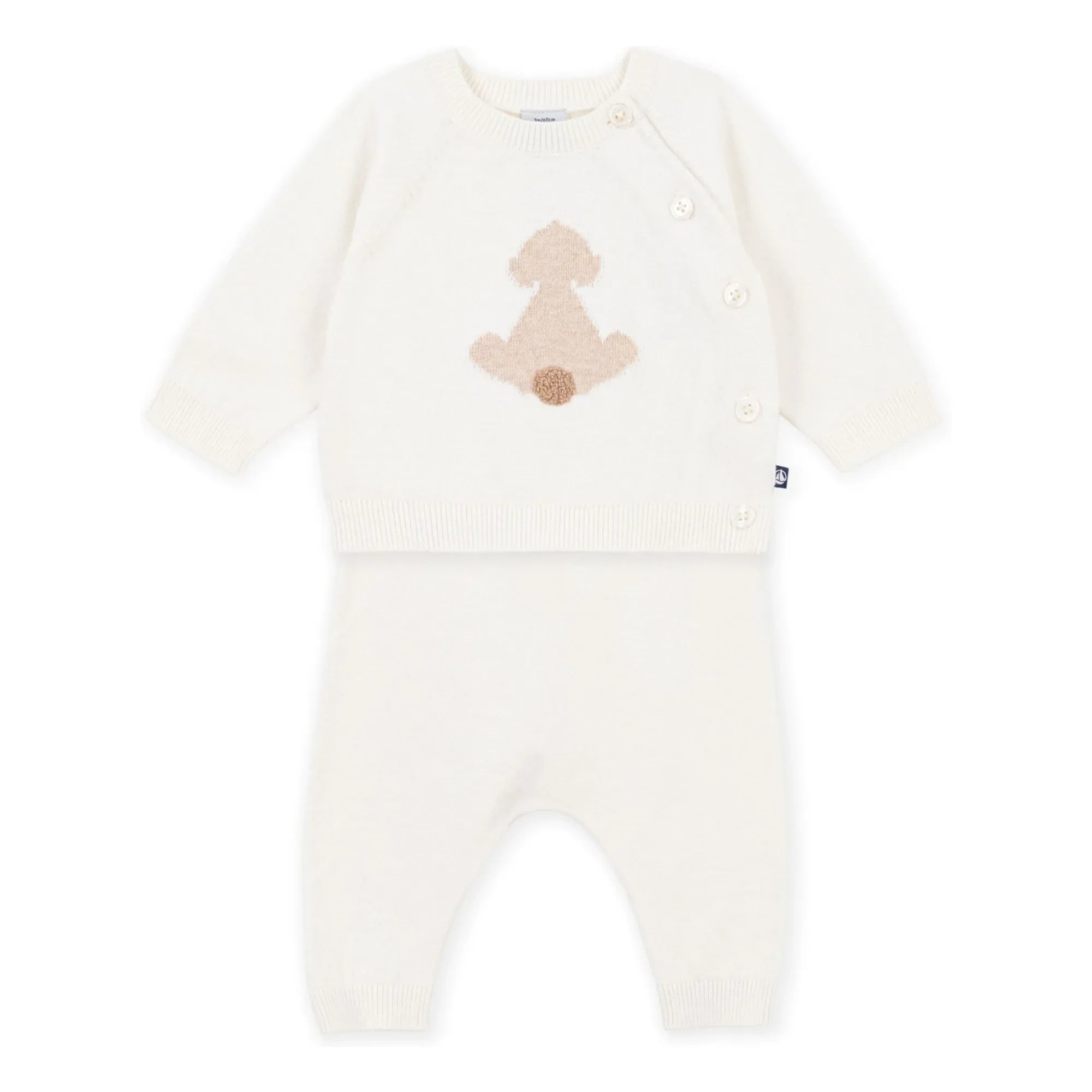 Petit Bateau - Organik pamuklu triko kazak ve pantolon takımı | Ekru