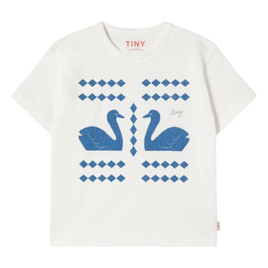 Tinycottons - T-Shirt Swans Losanges Bio-Baumwolle | Weiß