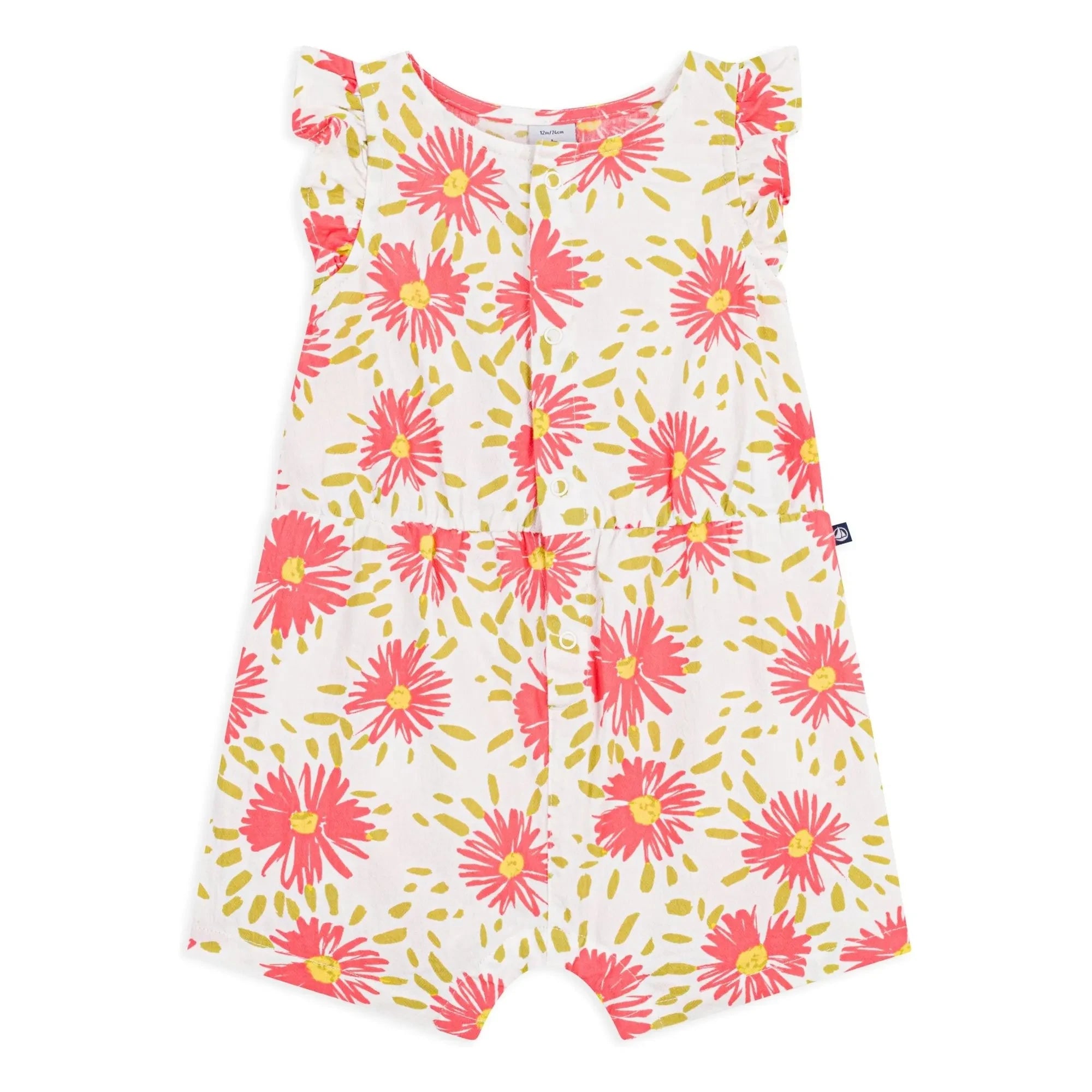 Petit Bateau - Organik Pamuklu Çiçek Desenli Krep Tulum | Beyaz