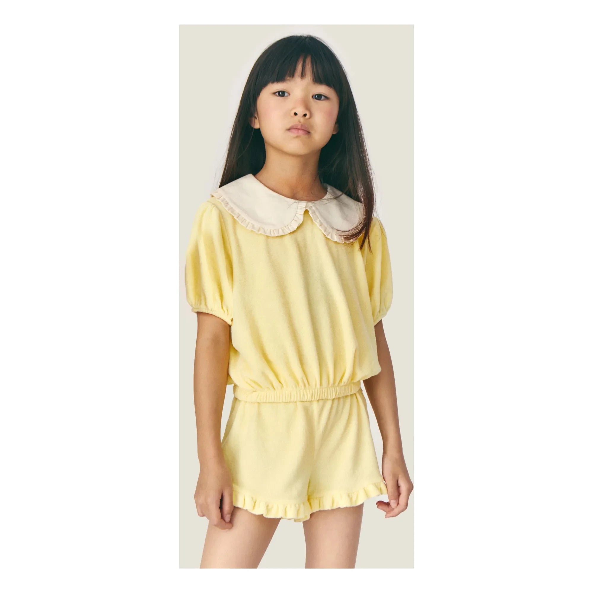 Mipounet - Carina Claudine Yaka Bio-Baumwoll-Handtuch-T-Shirt | Blassgelb
