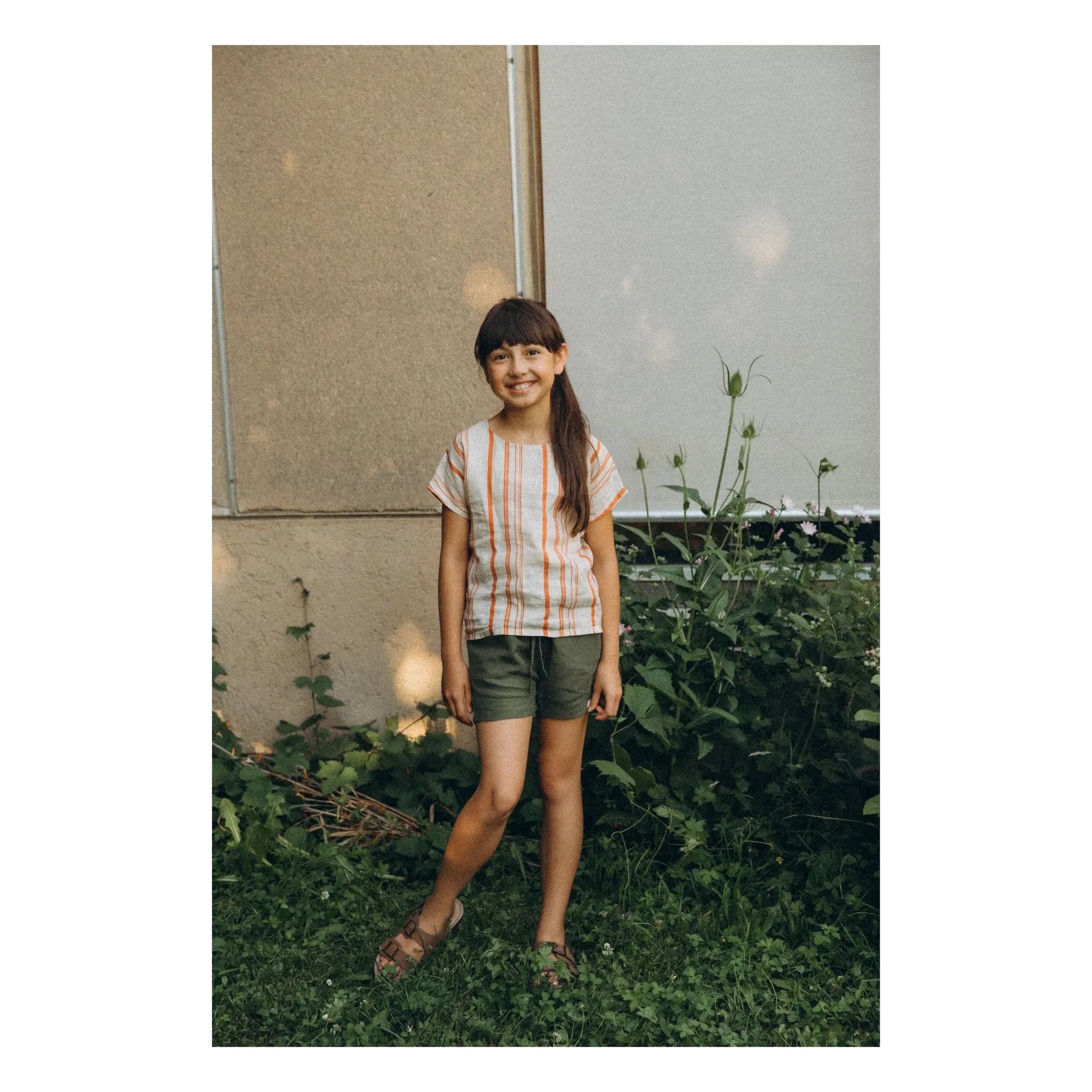 Matona - Easy Gestreiftes Leinen-T-Shirt | Gebrochenes Weiß