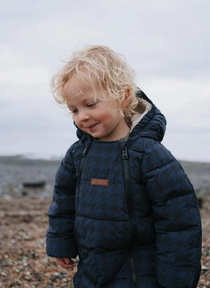Töastie - Aus recycelten Fasern hergestellter wasserfester Houndstooth Cloud-Jacke | Blau