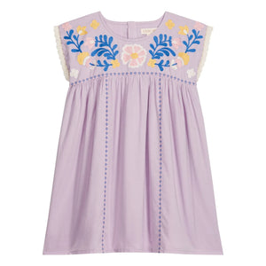 Louise Misha - Talula besticktes Kleid Bio-Baumwolle | Helllila