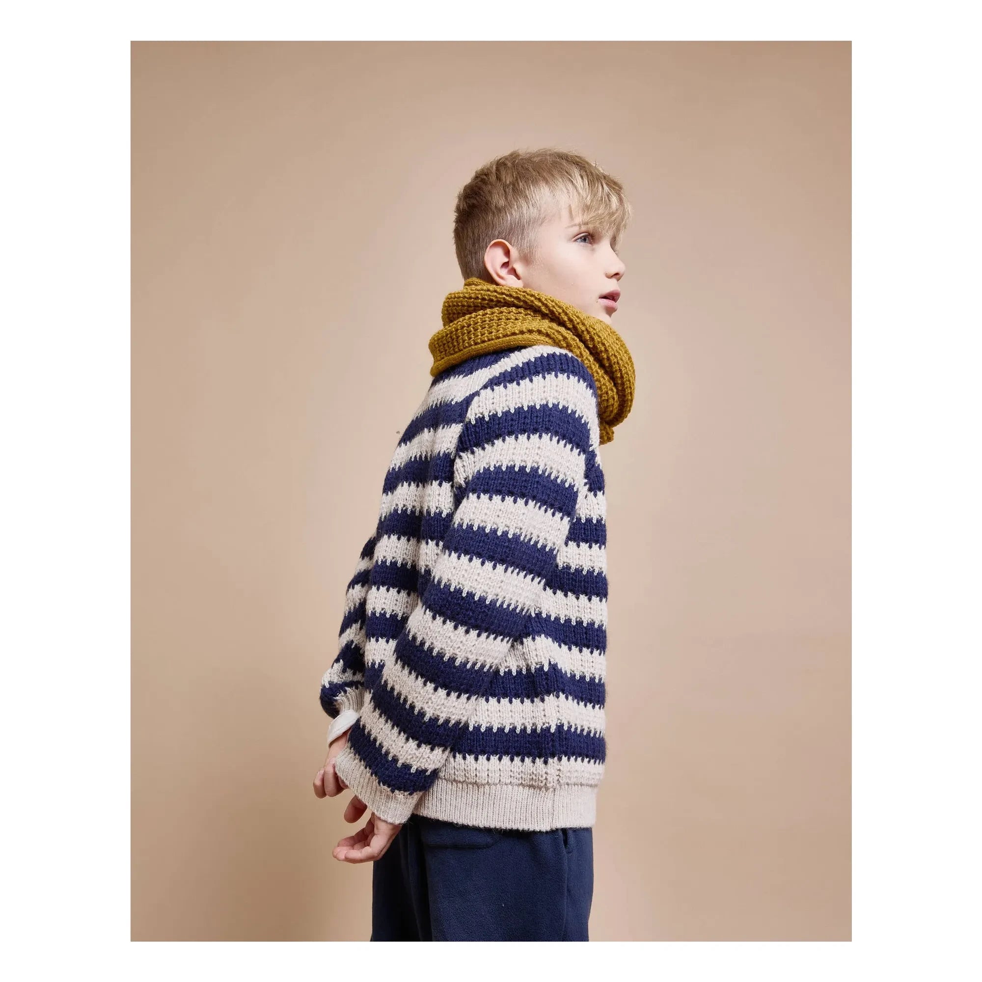 Búho - Gestreifter Alpaka-Wollpullover | Marineblau